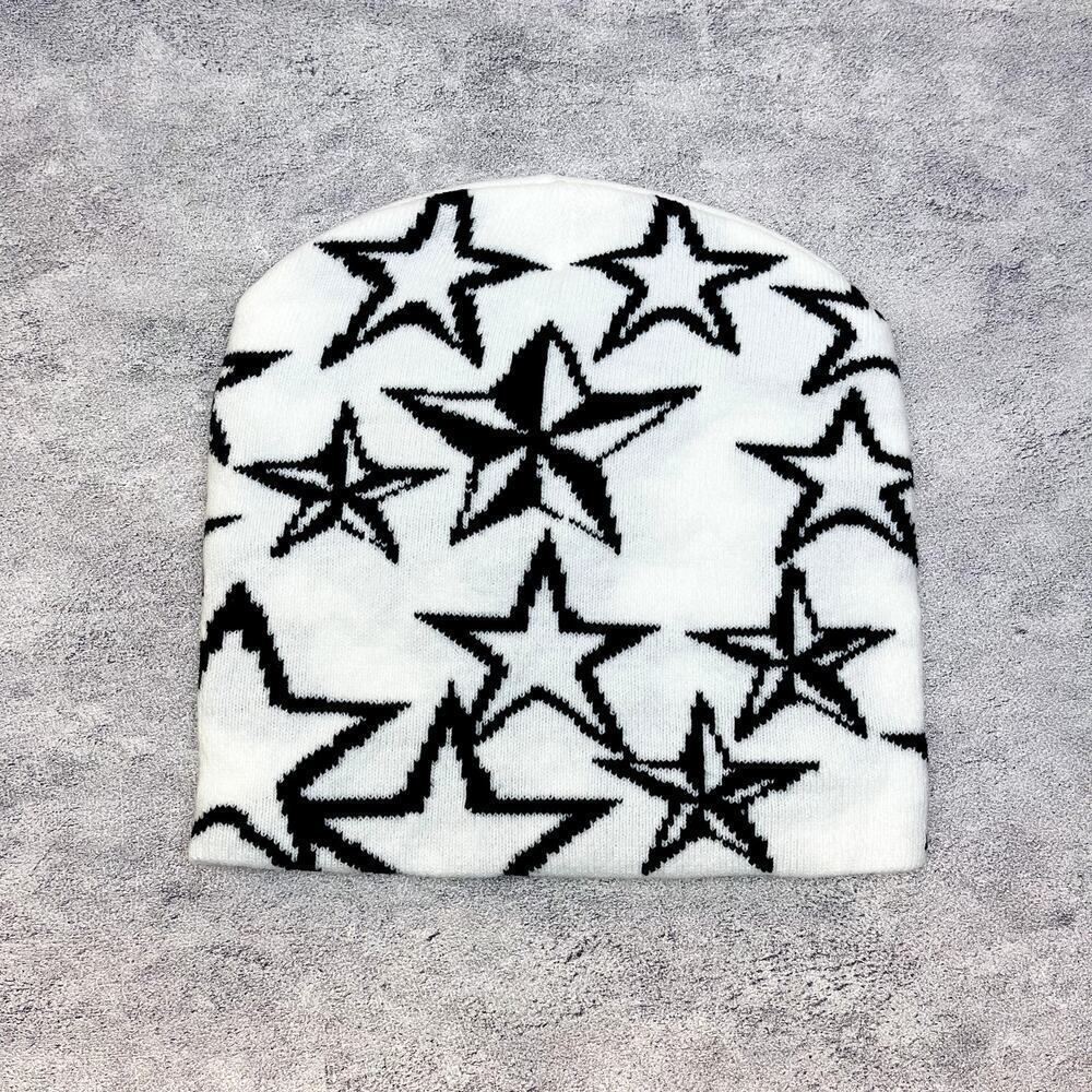 y2k grunge gothic punk white and black star beanie